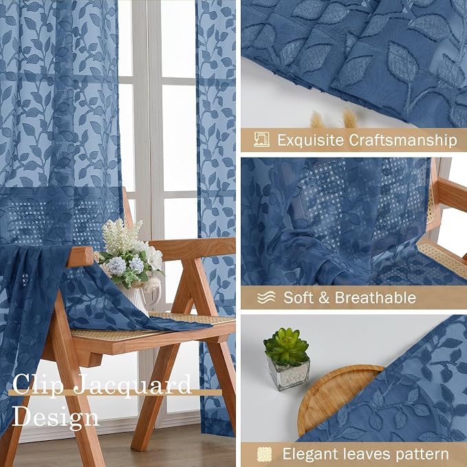 Chyhomenyc Extra Long Dusty Blue Sheer Curtains 120 Inch Length 2 Panels Set - Image 7
