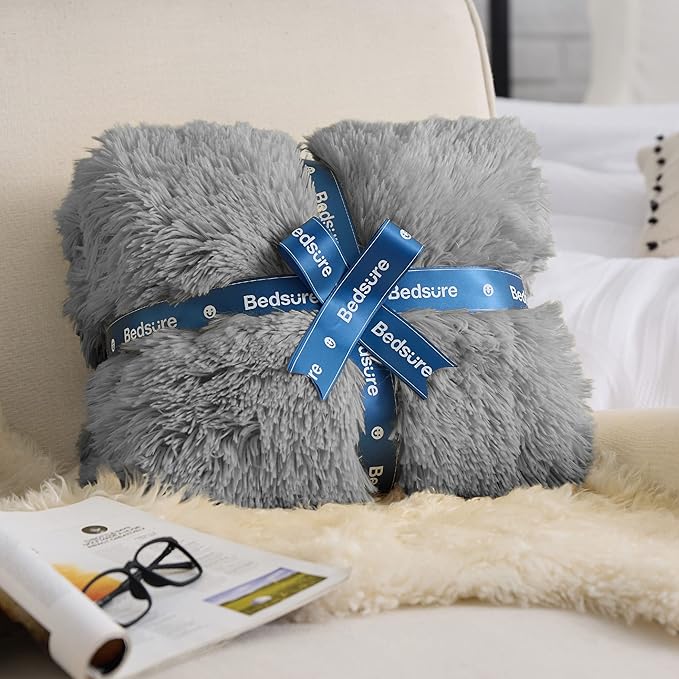Bedsure GentleSoft Fluffy Grey Blankets Queen Size - Image 5