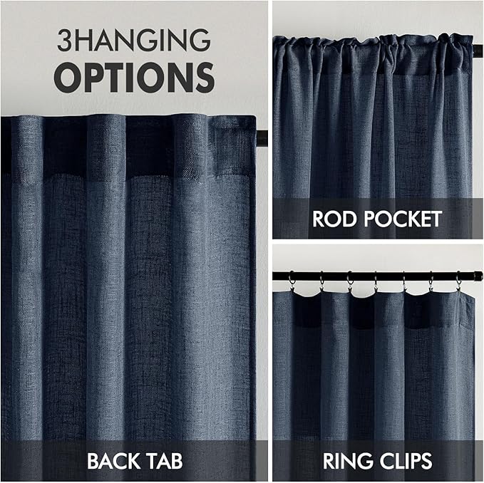 MIULEE Navy Blue Linen Curtains 54 Inch Length 2 Panels - Image 3
