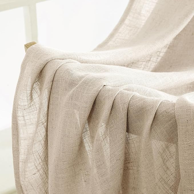 MIULEE Light Taupe Linen Curtains 84 Inch Length 2 Panels - Image 6