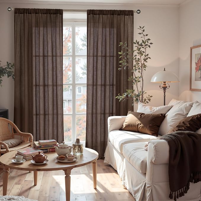 BGment Brown Linen Curtains 80 Inches Long - Image 2