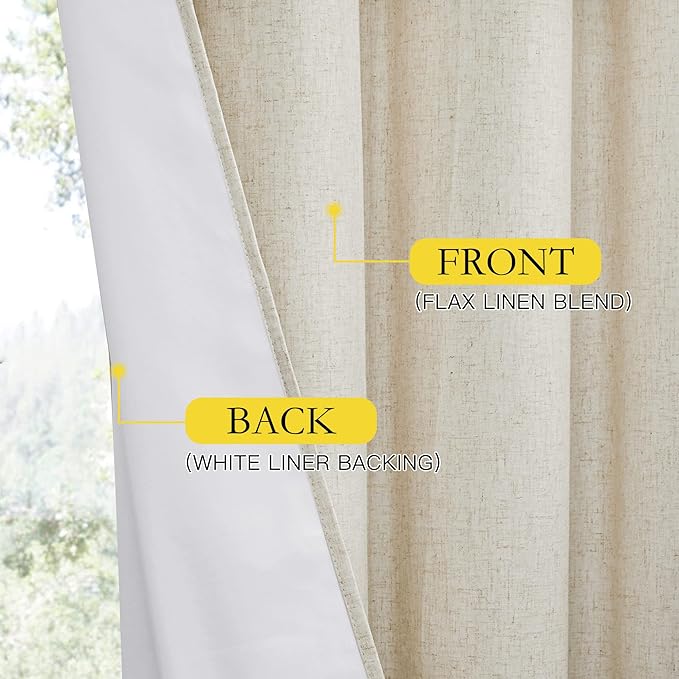 NICETOWN Natural Full Blackout Boho-Chic Linen Curtains 90 inch Long 2 Panels - Image 7