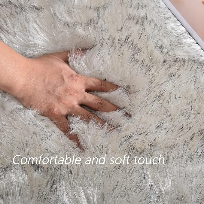 Latepis White with Grey Tips Small Bedroom Washable Soft Shaggy 2x3 Rug Fuzzy - Image 4
