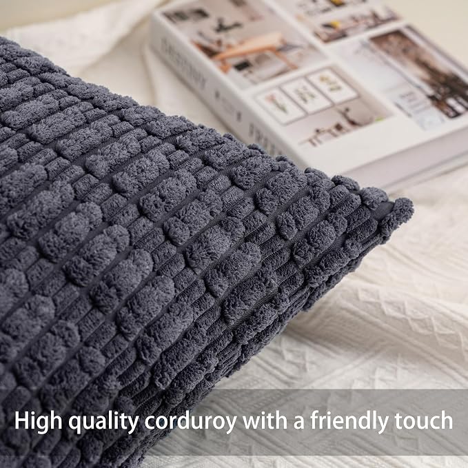 Pack of 2 Corduroy Decorative Throw Pillow Covers 12x20 Inch Soft Striped - Image 2