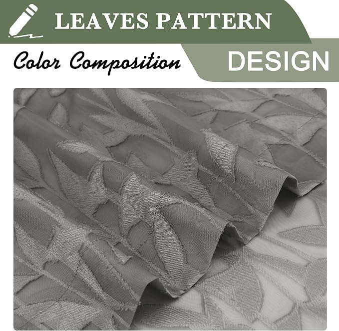 Lecloud Leia Charcoal Grey Sheer Kitchen Curtains 30 Inch Length 2 Pcs - Image 8