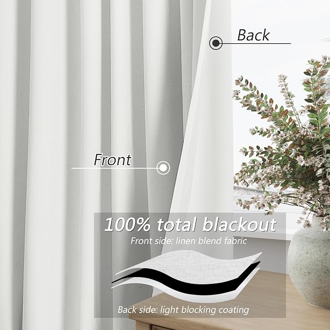 Guken White 100% Blackout Linen Curtains 60 Inch Wide by 90 Inch - Image 3