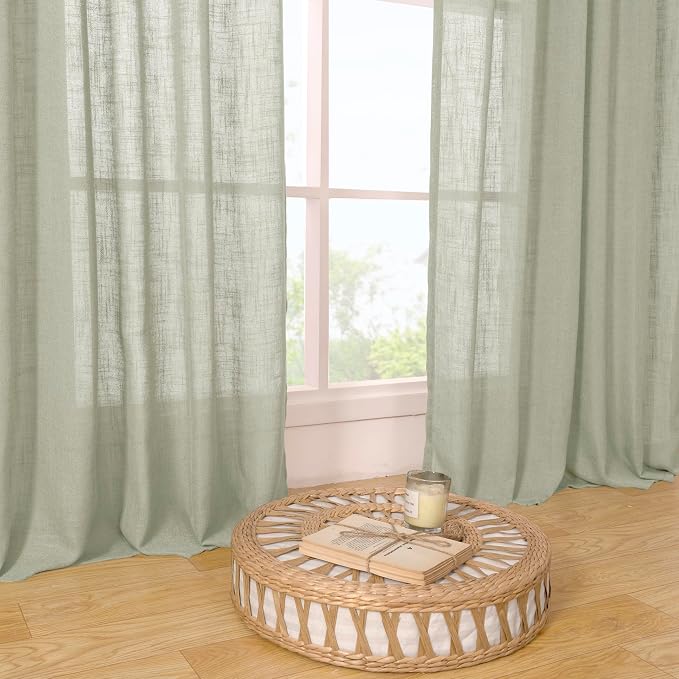 LAMIT Sage Grey Sheer Linen Curtains 63 Inch - Image 9