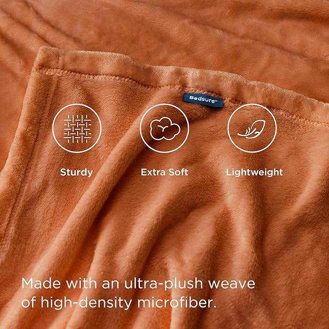 Bedsure GentleSoft Burnt Orange Fleece Throw Blanket - Image 3