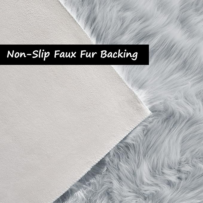 Goolela 5x8 Area Rug Faux Fur Rug Fluffy Washable Grey Sheepskin Large Rug - Image 4