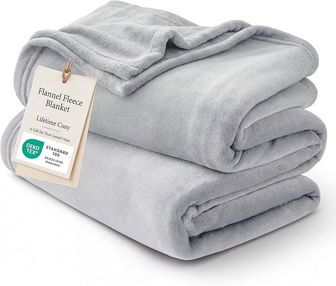 Bedsure GentleSoft Fleece Blanket Twin Size Light Grey by BEDSURE