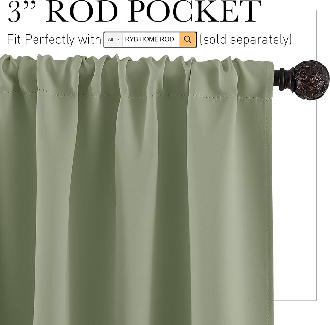 RYB HOME Short Sage Green Blackout Curtains - Image 2