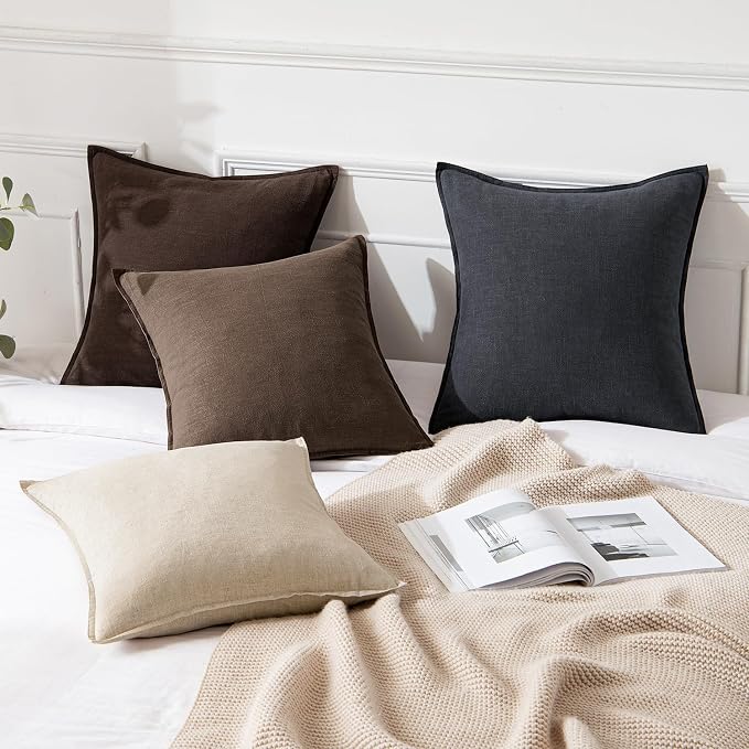 MIULEE Decorative Linen Euro Sham Pillow Covers 22x22 Inch Dark Brown Boho - Image 4