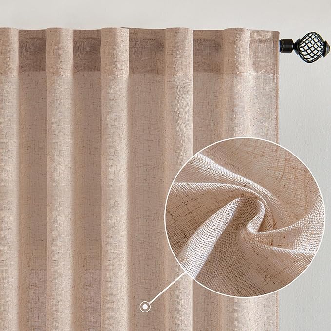 MIULEE Natural Beige Linen Curtains 96 Inches Long 2 Panels - Image 2