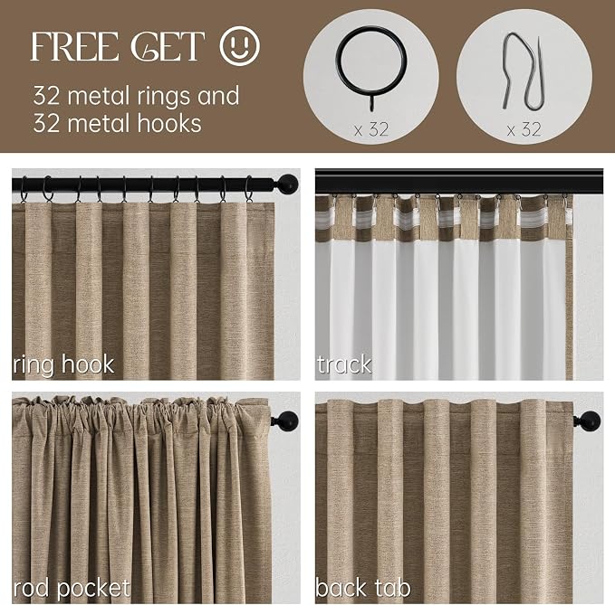 Topfinel 94 Inches Long Taupe Flax Custom Blackout Linen Curtains, Viral Ivory - Image 5