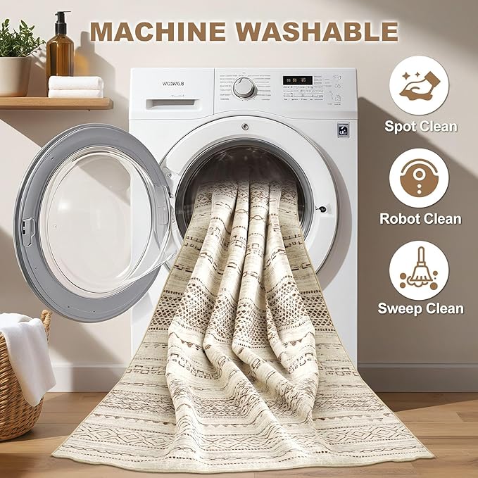 Nakagishi Area Rug Living Room Rugs: 5x7 Machine Washable Boho Large Neutral - Image 2