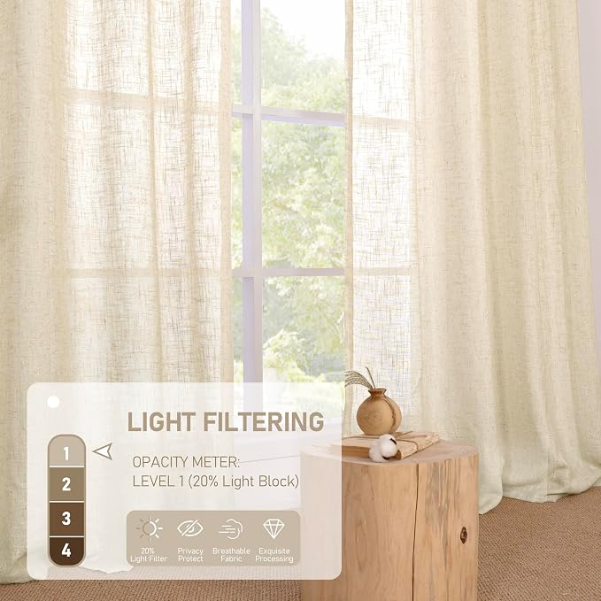 LAMIT Beige Linen Curtains 60 Inch Length - Image 5