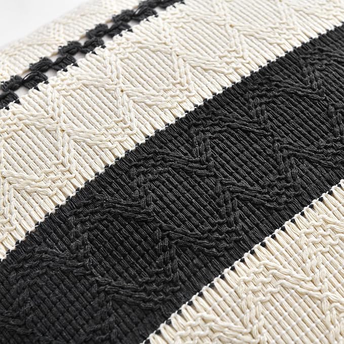 Fancy Homi Set of 1 Boho Black Decorative Throw Pillow Cover 18x18 Inch - Image 4
