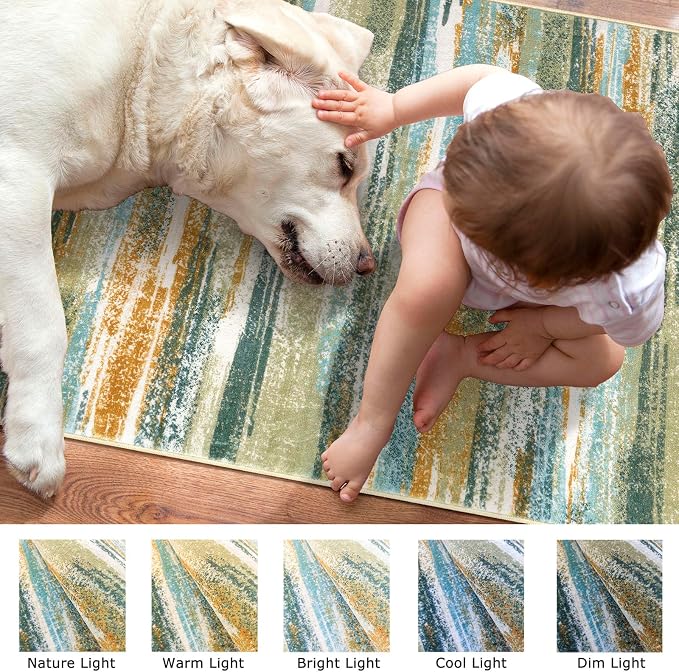Lansny Modern Abstract Entryway Rug Indoor 2x3 Washable Rug Non-Slip Soft Small - Image 3