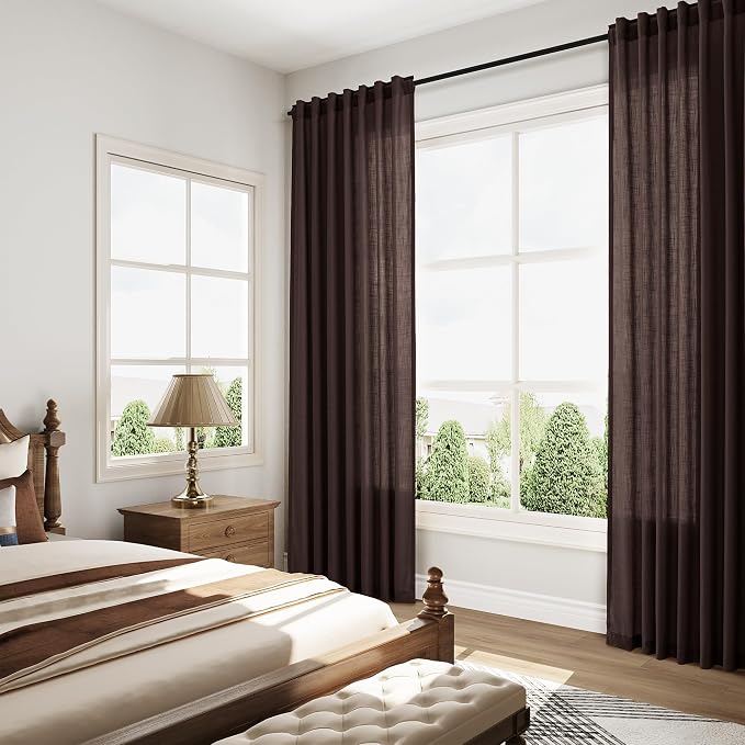 Coffee Brown Linen Curtains 84 Inch Length 2 Panels - Image 7