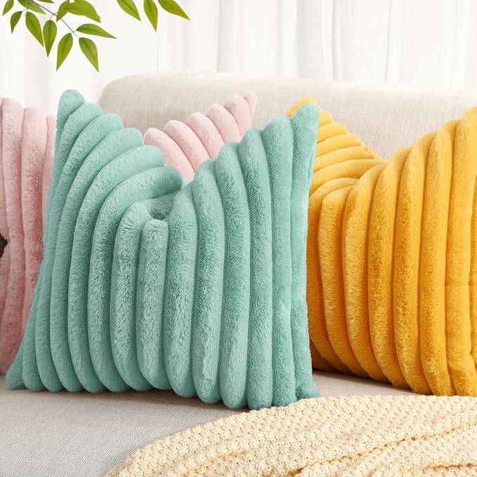 decorUhome Summer Cozy Faux Fur Throw Pillow Covers 20x20 Set of 2 Decorative - Image 6