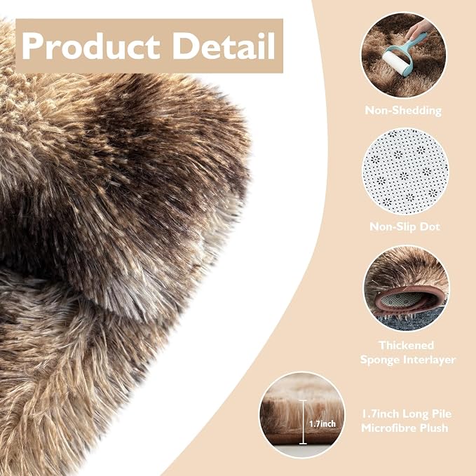 Fluffy Round Rug, Soft Area Rugs - Image 3