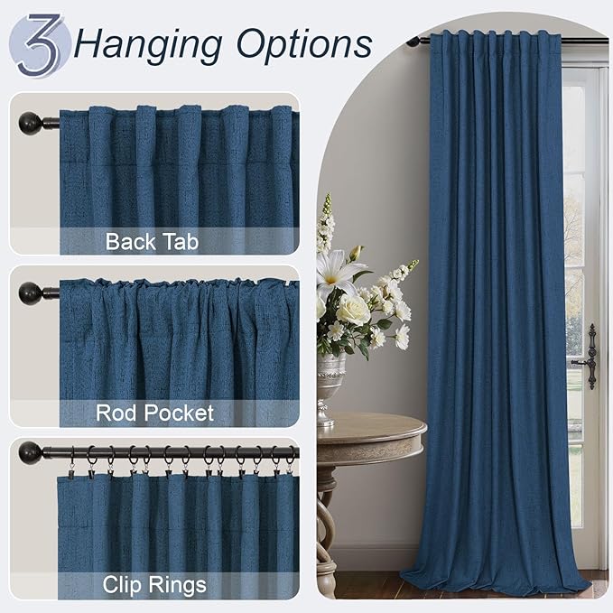 Navy Blue Linen Textured Blackout Curtains 72 Inches Long - Image 6