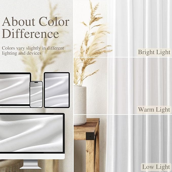 White Semi Sheer Linen Curtains 72 inch Length - Image 4