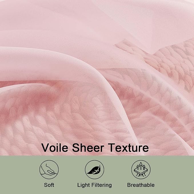 OWENIE Sheer Blush Curtains 108 Inches Long - Image 5