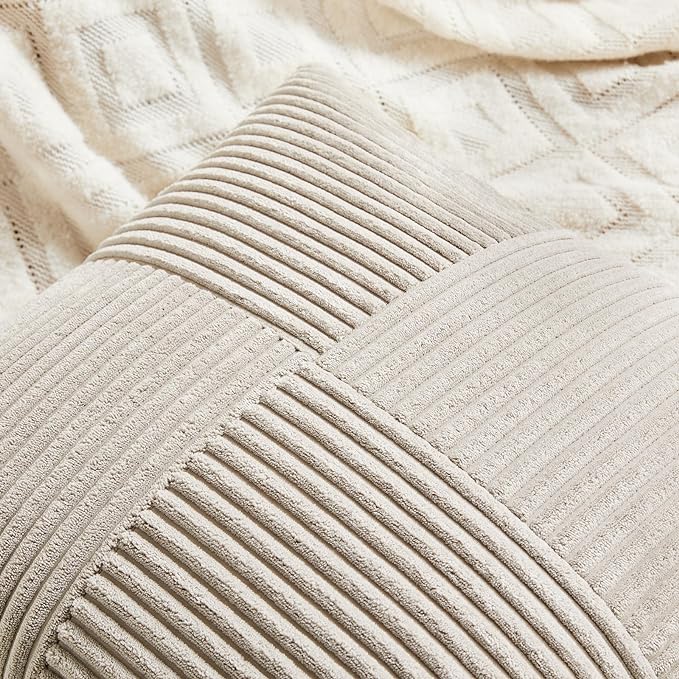 Fancy Homi 2 Packs Neutral Taupe Lumbar Decorative Throw Pillow Covers 12x20 - Image 3