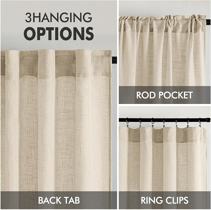 MIULEE Linen Curtains 54 Inch Length 2 Panels - Image 3