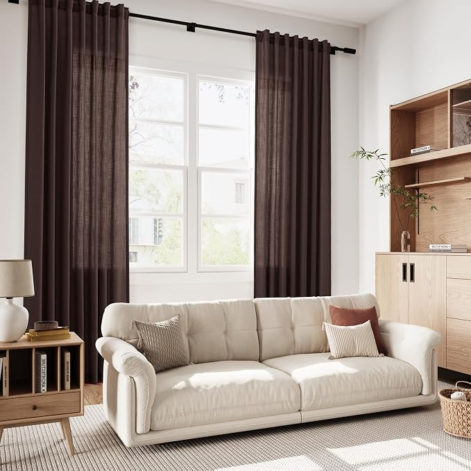 Coffee Brown Linen 112 Inch Curtains - Image 5