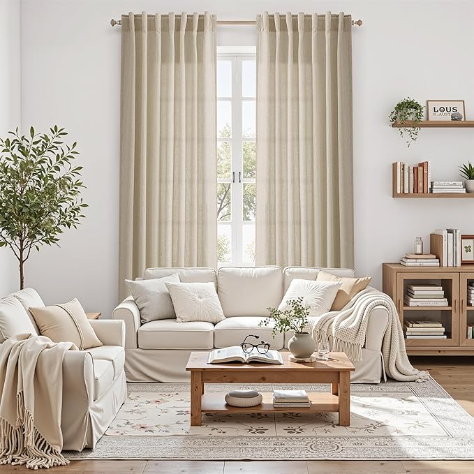 Nanspring Eggshell Beige Curtains 108 Inches Long - Image 6