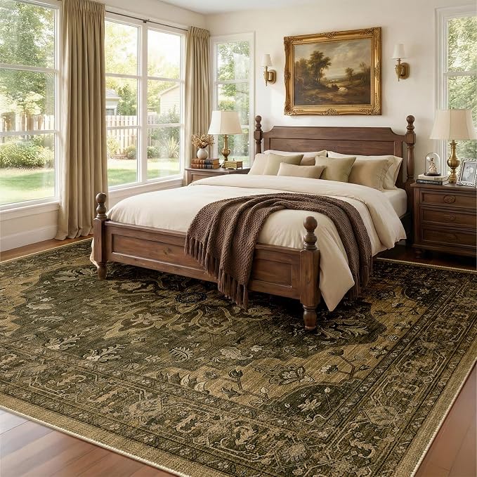 Area Rugs 8'x10' Washable Non-Slip, Floral Vintage Distress Print Pattern - Image 2