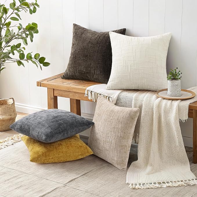 decorUhome Summer Mustard Yellow Chenille Throw Pillow Covers 18x18 Set of 2 - Image 5