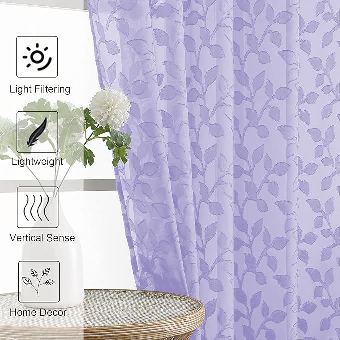 Chyhomenyc Light Purple Sheer Curtains 84 Inch Length 2 Panels Set, Light - Image 6
