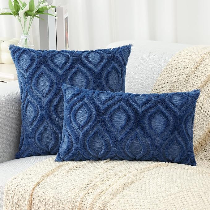 decorUhome Throw Pillow Covers 16x16 Inch Set of 2, Soft Plush Faux Wool Dark - Image 6