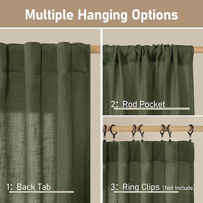 LAMIT Olive Green 72 inch Linen Curtains - Image 2