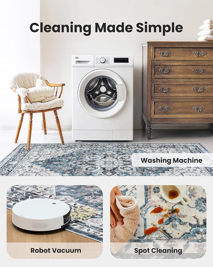 AMADA HOMEFURNISHING Round 8ft Area Rugs, Low-Profile Washable Rug - Image 4