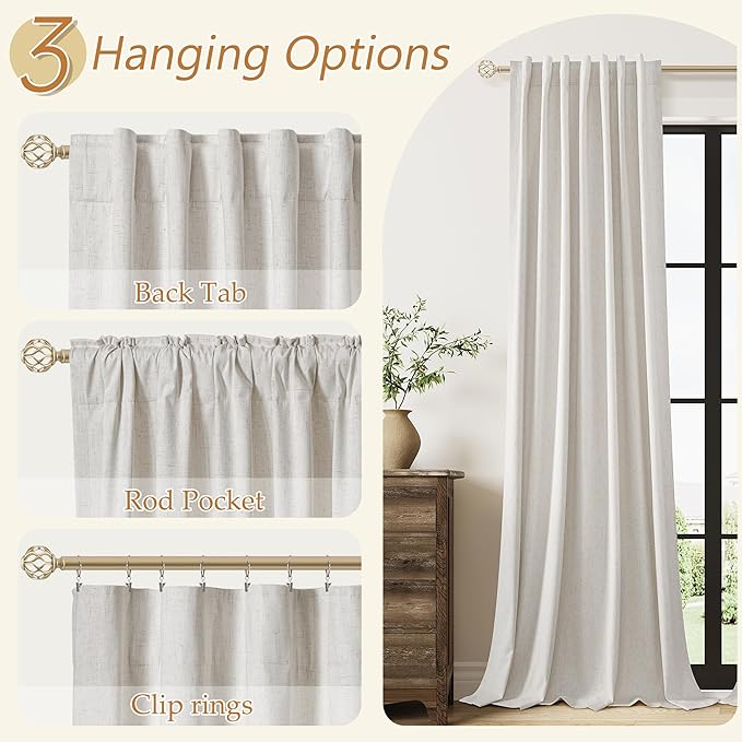 Guken Light Beige Linen 100% Blackout Curtains 96 Inches Long Floor to Ceiling - Image 6