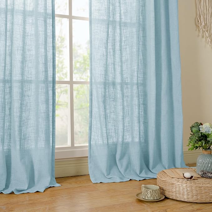 LAMIT Stone Blue Linen Curtains 45 Inch Length 2 Panels, Light Filtering Panels - Image 9