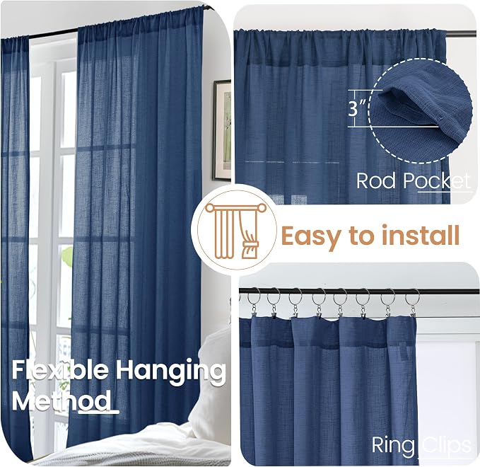 BGment Navy Blue Linen Curtains 84 Inch Length - Image 6
