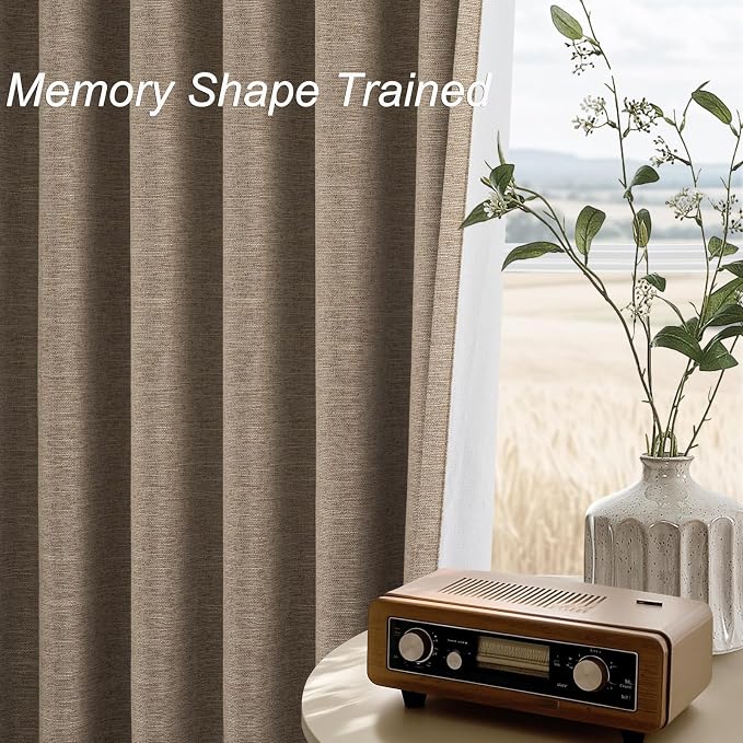 Topfinel 95 Inches Long Custom Linen Blackout Curtains Taupe Pinch Pleated - Image 4