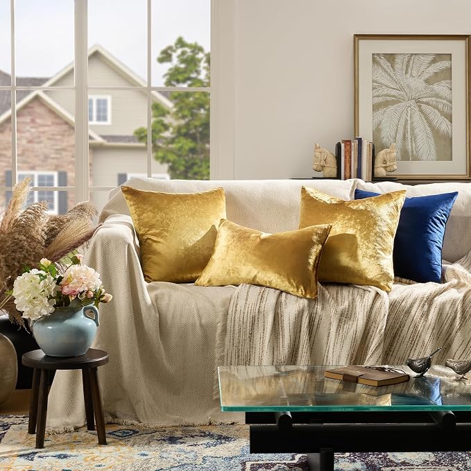 GIGIZAZA Gold Velvet Decorative 20x20 Throw Pillow Covers - Image 8