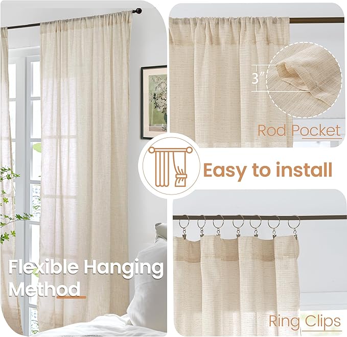 BGment Linen Natural Curtains 40 Inch Length - Image 6