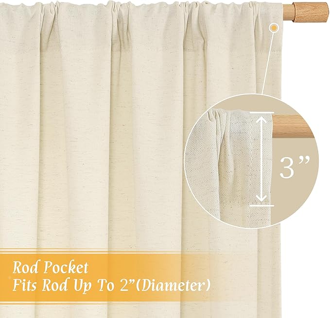 LAMIT Light Beige Linen Textured Curtains 63 inch Length - Image 3