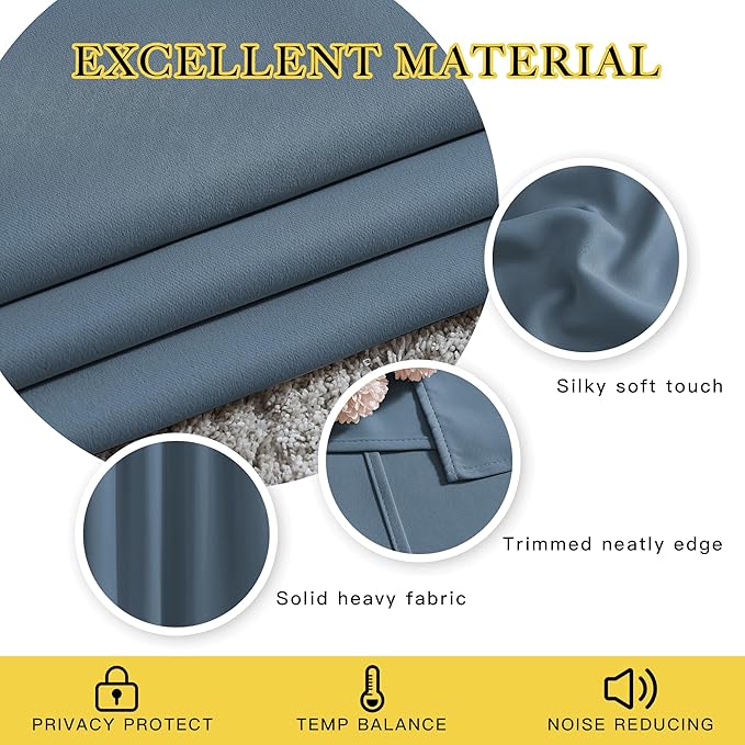 NICETOWN Smoky Blue Short Curtains 36 inches Long, Grommet Kitchen Window - Image 3