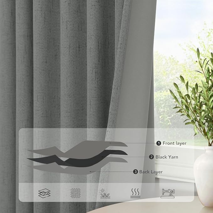 Charcoal Grey Curtains for Bedroom 2 Panel Set 63 Inch Length 100% Blackout - Image 5