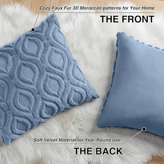 decorUhome Throw Pillow Covers 24x24 Inch Set of 2, Soft Plush Faux Wool Dusty - Image 8