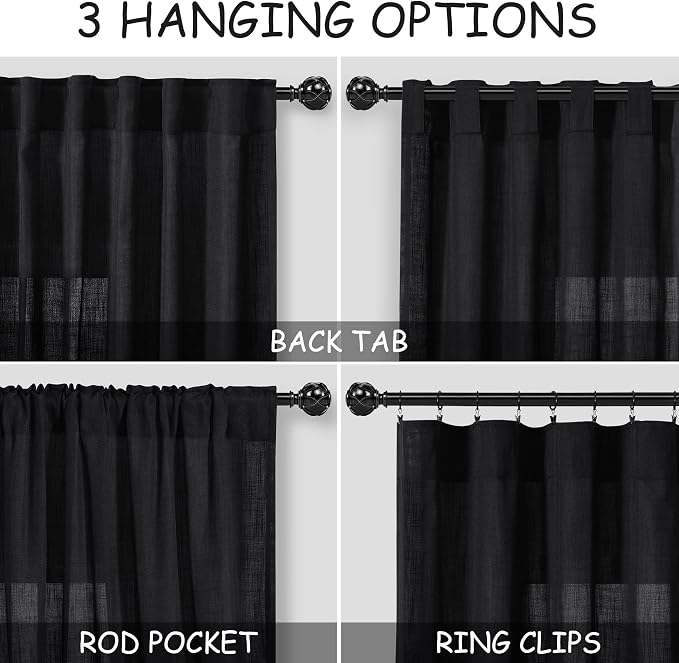 Black Linen Curtains 132 inch Extra Long - Image 3