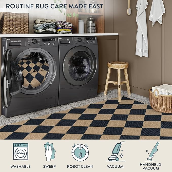 Lahome Colette Checkered Easy Jute Area Rug 8x10, Large Living Room Patio Rug - Image 5